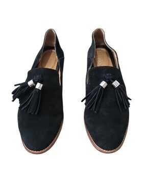 FRANCO SARTO Hadden Black Suede Tassel Almond-Toe Slip-On Loafers Size  8.5M